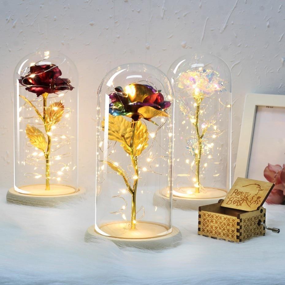 Tech Gimmicks Lighting Enchanted Beauty And Beast Rose In Glass LED