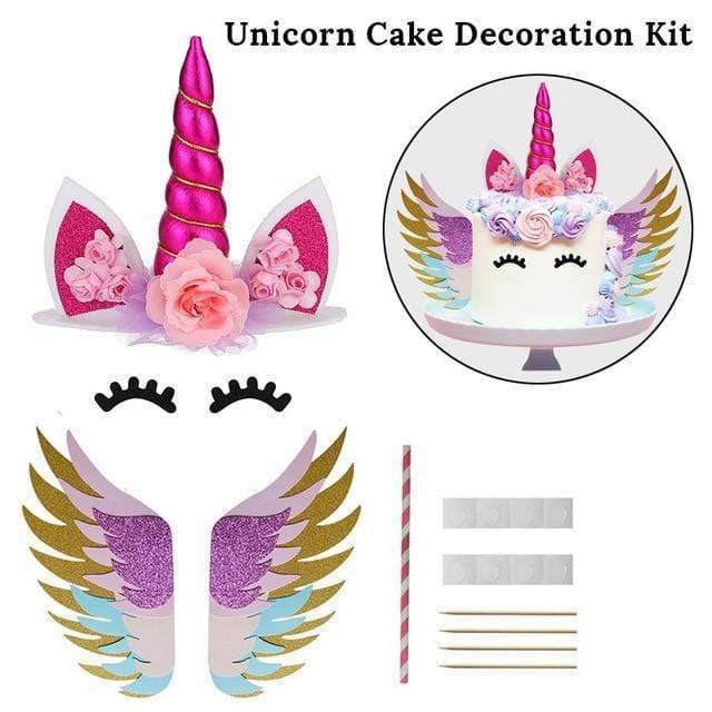 Tech Gimmicks party 1set cake toppers 1 Unicorn Headband with Sash Satin Silk Sash Girl 1st One Year Birthday Party Decoration Unicorn Party Baby Shower Birthday Girl