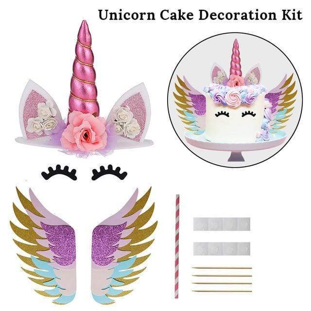 Tech Gimmicks party 1set cake toppers 3 Unicorn Headband with Sash Satin Silk Sash Girl 1st One Year Birthday Party Decoration Unicorn Party Baby Shower Birthday Girl