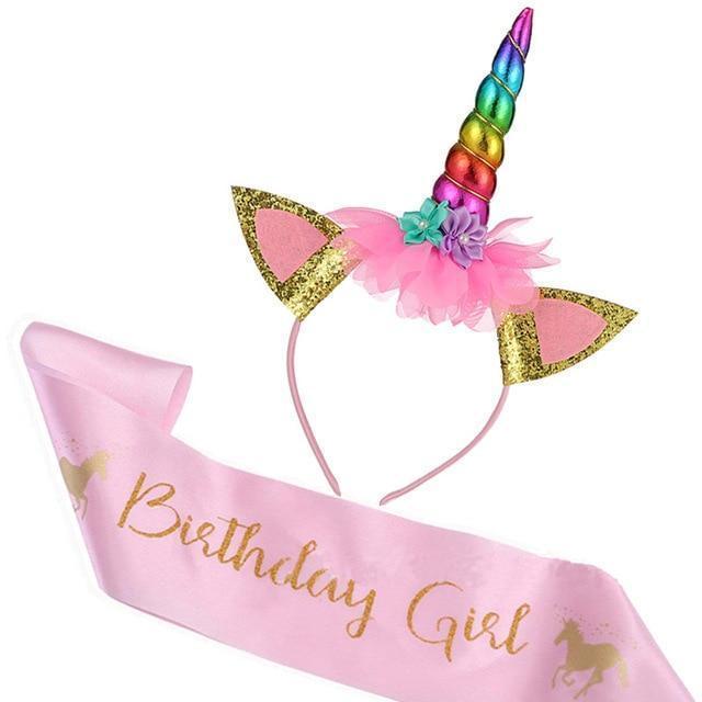 Tech Gimmicks party style 4 Unicorn Headband with Sash Satin Silk Sash Girl 1st One Year Birthday Party Decoration Unicorn Party Baby Shower Birthday Girl