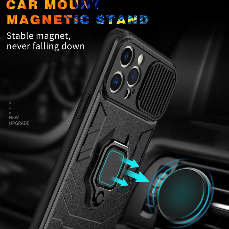 Armour Shockproof Phone Case For iPhones Magnetic Ring Holder Back Cover